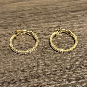 Judith Ripka 925 Sterling Silver Gold Tone CZ Diamond Womens Hoop Earrings 1”